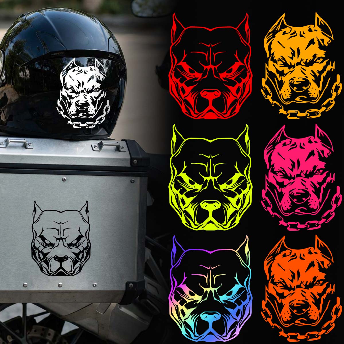 Motorcycle Gear For Dogs - 2PCS/SET Multicolor Pitbull Dog Head Stickers,